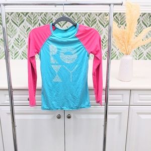 Roxy Girl Rashguard top bright blue pink long sleeve size 10